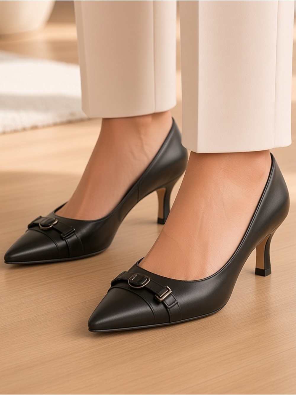 Coach Black Leather Pointed Toe Kitten Heel Pumps – Size 5.5✨